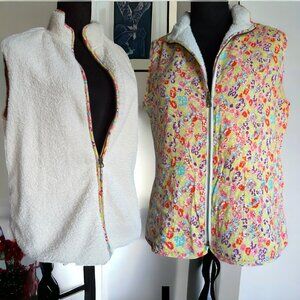 NWT MATILDA JANE ( MED ) Reversible Sherpa Full Zip Flower Print Vest